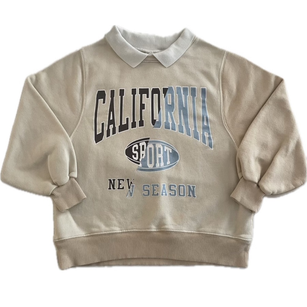Zara California Sport Collared Sweatshirt in Beige Football Preppy Girls size 10